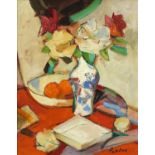 After Samuel Peploe - Still life flowers and fruit, Scottish colourist school oil on board,