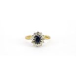 18ct gold sapphire and diamond ring, size Q, 3.7g :For Further Condition Reports Please Visit Our