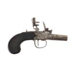 Antique flintlock pistol, with engraved steel plate, 16.5cm in length :For Further Condition Reports