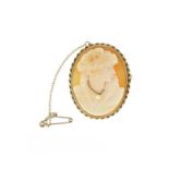 9ct gold cameo maiden head brooch, 3.8cm high, 9.0g :For Further Condition Reports Please Visit