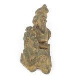 Islamic stone fragment carved with two figures, possibly from Afghanistan, 17cm high :For Further