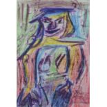 Manner of William De Kooning - Abstract composition, surreal figure, crayon and chalk on paper,