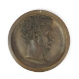 Circular classical bronze plaque of a bearded gentleman, incised S Amsler and F Woltreck, 19.5cm