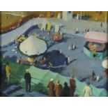 Fairground, Modern British oil on board, bearing a signature Laura Knight, framed, 49.5cm x 39cm :