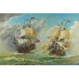 Andrew Kennedy - Battleships on choppy seas, oil on canvas, mounted and framed, 90cm x 60cm :For