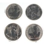 Four Britannia one ounce silver proof two pound coins comprising dates 2001, 2002, 2003 and 2004 :