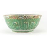 Chinese porcelain Canton punch bowl, hand painted with cabbage leaves, flowers and butterflies, 40.