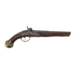 Antique percussion cap pistol, with ornate brass mounts and engraved steel barrel, 42.5cm in