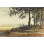 Cecil Lawrence Burns - Woodland beside water, watercolour, mounted and framed, 51.5cm x 34.5cm :