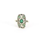 Art Deco unmarked gold green and clear paste ring, size K, 2.1g :For Further Condition Reports
