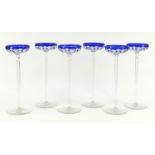 Set of six good quality Bohemian blue flashed cut glasses, each 30cm high :For Further Condition