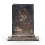 Rectangular silver matchbox stand, indistinct makers mark, Birmingham 1905, 8cm high, 87.8g :For