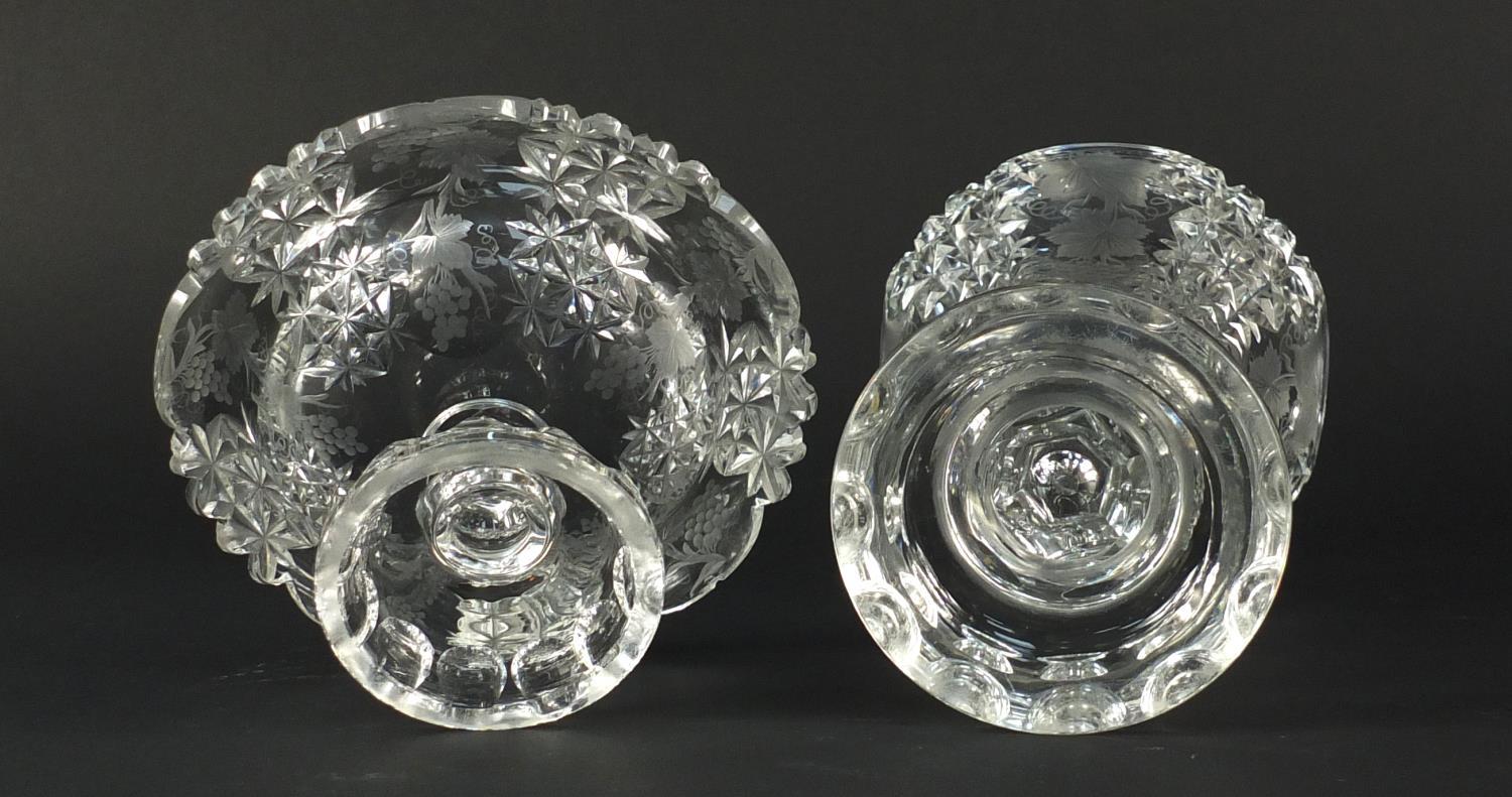 19th century cut glass vase and pedestal sweetmeat dish, etched with berries and leaves, the largest - Image 3 of 3
