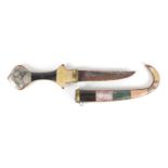 Antique Islamic Moroccan Koummya dagger with scabbard with polished marble and brass handle, 31cm