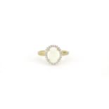 9ct gold opal and diamond ring, size T, 2.9g :For Further Condition Reports Please Visit Our