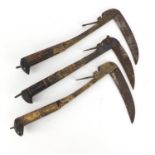 Three Afghan folding Lohar knives with bone handless, 32cm in length when open :For Further