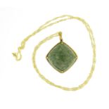 9ct gold hardstone pendant, 11.2g on a 14ct gold necklace, 54cm long, 1.5g :For Further Condition