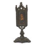 Russian bronzed table icon hand painted with Madonna, 18cm high :For Further Condition Reports