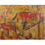 Abstract composition, house study, oil on canvas, bearing an indistinct signature possibly C Rohlfs,