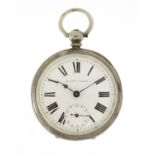 Victorian gentleman's silver patent lever open face pocket watch with subsidiary dial, Birmingham