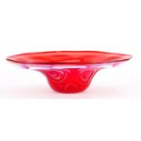 Murano Vaseline and ruby red glass centre bowl by Salviati, 37.5cm wide :For Further Condition