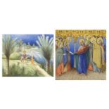 Religious scenes, two Art Nouveau watercolours, each bearing signatures O Tafrali, inscriptions