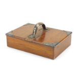 Edwardian oak cigar box with silver mounts and handle by Mappin & Webb, indistinct London hallmarks,