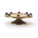 Victorian Islamic design gilt brass sweetmeat dish with agate cabochons, 20.5cm in diameter :For