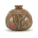 French Art Deco vase by Mougin Nancy, decorated in relief with stylised trees, impressed marks and