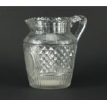 Georgian cut glass jug etched with initials FB, 18.5cm high :For Further Condition Reports Please