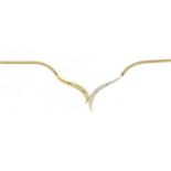 9ct two tone gold diamond necklace, 40cm long, 6.6g :For Further Condition Reports Please Visit