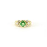 18ct gold emerald and diamond ring, Sheffield 1980, size M, 5.6g :For Further Condition Reports