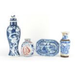 Chinese blue and white porcelain including a dish, hand painted with a river landscape and a