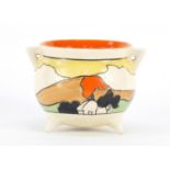 Clarice Cliff Bizarre cauldron, hand painted in the Mountain pattern, factory marks to the base, 7cm