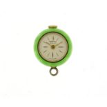 Silver and green guilloche enamel Seega ladies fob watch, the case numbered 1247, 1.8cm in