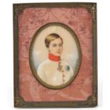 Imperial Russian hand painted portrait miniature on ivory, depicting young Franz Joseph Emperor of