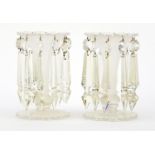 Pair of frosted glass lustre's with cut glass drops, each 18cm high :For Further Condition Reports