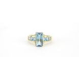 9ct gold blue stone ring, size T, 4.9g :For Further Condition Reports Please Visit Our Website.