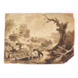 Attributed to Thomas Gainsborough - The Brook by The Way, 18th century wash on paper, inscribed