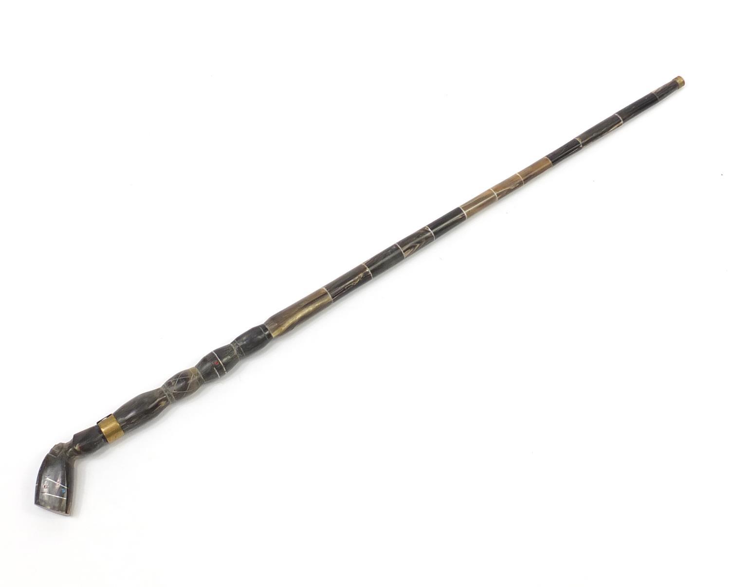 Segmented horn walking stick with figural pommel, 94cm in length :For Further Condition Reports - Image 4 of 4