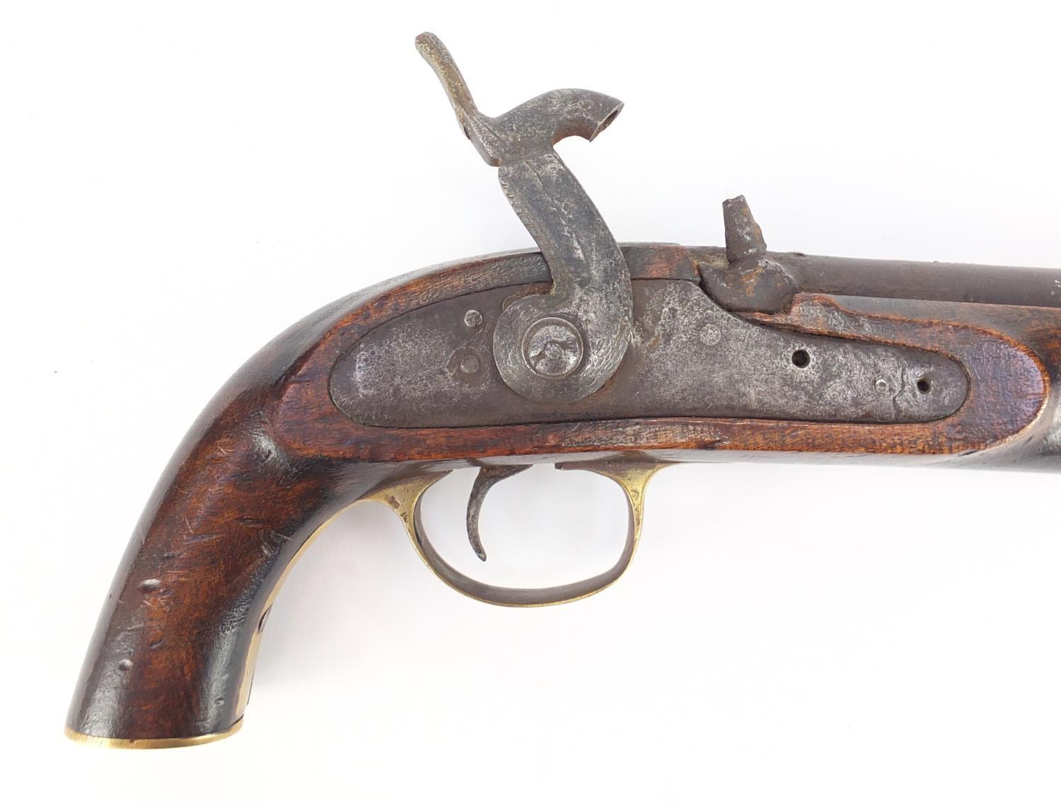 Antique percussion cap pistol with brass mounts, 34cm in length :For Further Condition Reports - Image 2 of 5