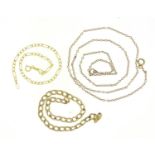 Two 9ct gold bracelets and a gold coloured metal necklace, the bracelets 2.5g :For Further Condition