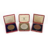 Three commemorative medals housed in fitted cases by The Royal mint comprising King George V