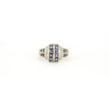 Art Deco style 9ct gold sapphire and diamond ring, size T, 4.6g :For Further Condition Reports