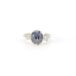 18ct gold blue and clear sapphire ring, size K, 2.4g :For Further Condition Reports Please Visit Our