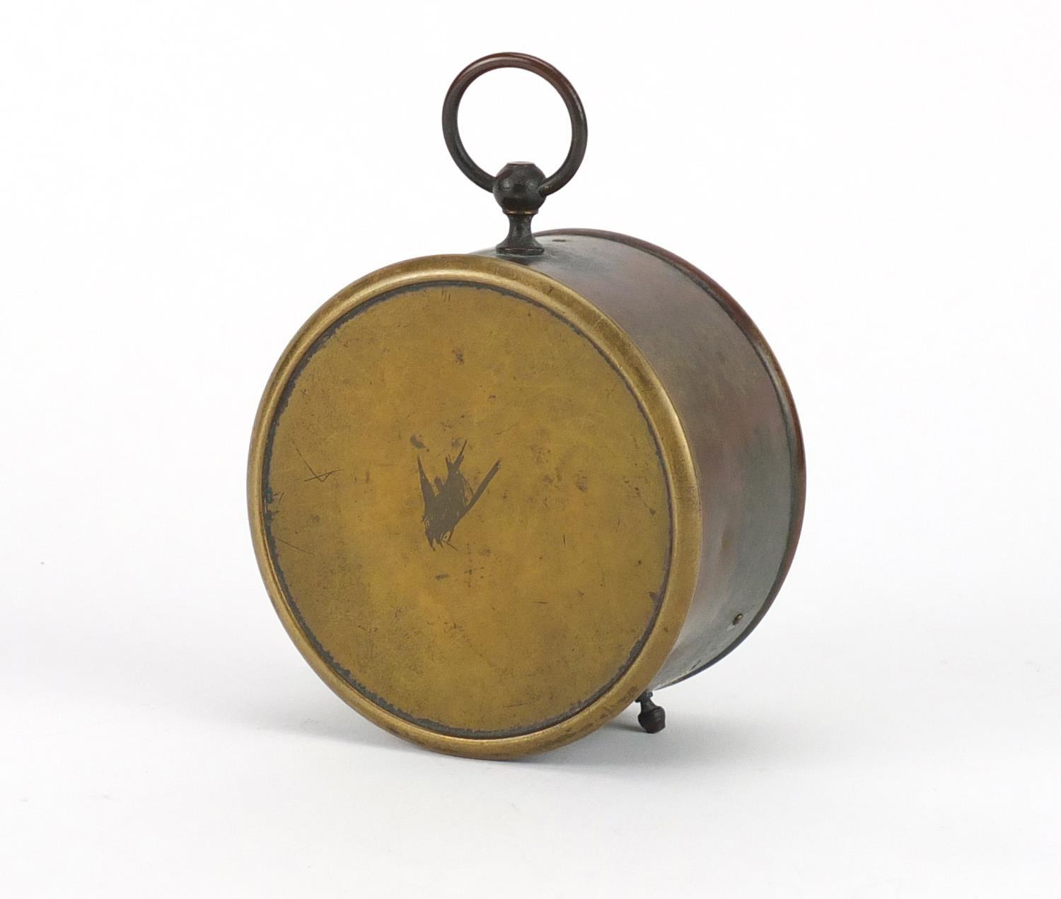 Brass cased desk clock and aneroid barometer, 12cm high :For Further Condition Reports Please - Image 3 of 5