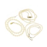 Three pearl necklaces, two with 9ct gold clasps, 53.6g :For Further Condition Reports Please Visit