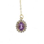 9ct gold amethyst and diamond pendant on a 9ct gold necklace, 1.8g :For Further Condition Reports