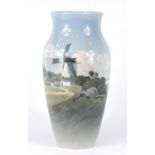 Large Royal Copenhagen porcelain vase, decorated with a windmill scene, numbered 2634/137, 32cm high