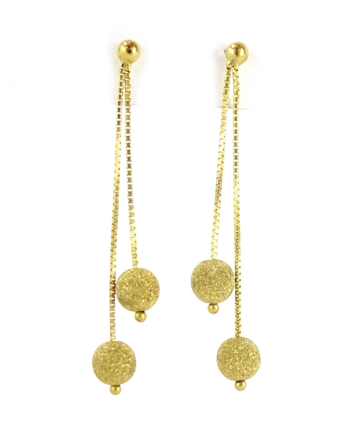 Pair of 9ct gold dangling ball drop earrings, 5cm long, 2.6g :For Further Condition Reports Please
